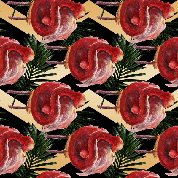 A vadon élő állatok, elszigetelt egzotikus vörös flamingók. Akvarell háttér illusztráció készlet. Varratmentes háttérben minta. — Stock Fotó