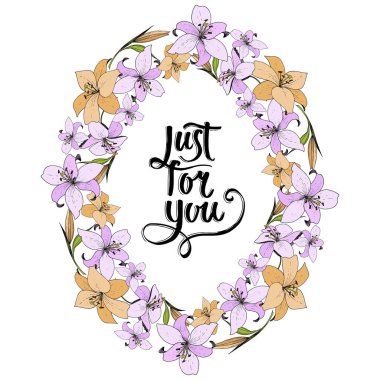 Vektör Lily botanik çiçek. Vahşi bahar yaprak kır çiçeği. Oyulmuş mürekkep sanat. Çerçeve kenarlığı süsleme Meydanı.