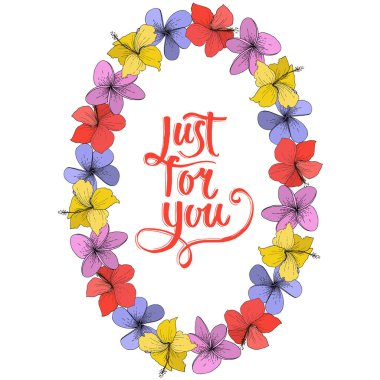 Vektör Hibiscus çiçek tropik çiçekler. Beyaz arka plan üzerinde oyulmuş mürekkep sanat. Çerçeve kenarlığı süsleme Meydanı.