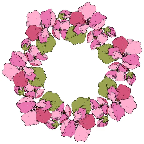 Vecteur rose fleur de pomme fleur botanique florale. Encre gravée. Cadre bordure ornement carré sur fond blanc . — Image vectorielle