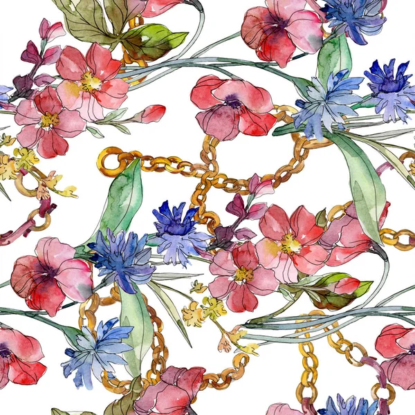 Luxusní módní tiskne s květy. Sada akvarel pozadí obrázku. Vzor bezešvé pozadí. — Stock fotografie