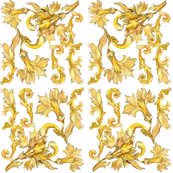 Kwiatowy ornament złota monogram. Zestaw ilustracji tle akwarela. Bezszwowe tło wzór. — Zdjęcie stockowe
