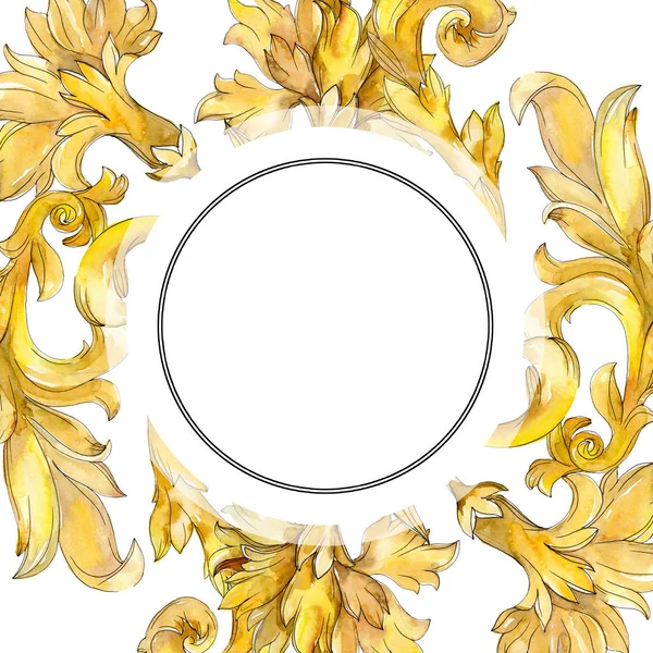 Adorno floral monograma dorado. Conjunto de ilustración de fondo acuarela. Marco borde ornamento cuadrado . — Foto de Stock