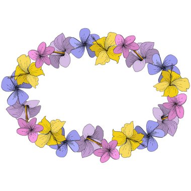 Vektör Hibiscus çiçek tropik çiçekler. Beyaz arka plan üzerinde oyulmuş mürekkep sanat. Çerçeve kenarlığı süsleme Meydanı.