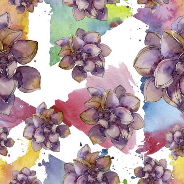 Orman botanik etli çiçek. Suluboya arka plan illüstrasyon küme. Sorunsuz arka plan deseni.