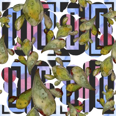 Orman botanik etli çiçek. Suluboya arka plan illüstrasyon küme. Sorunsuz arka plan deseni.