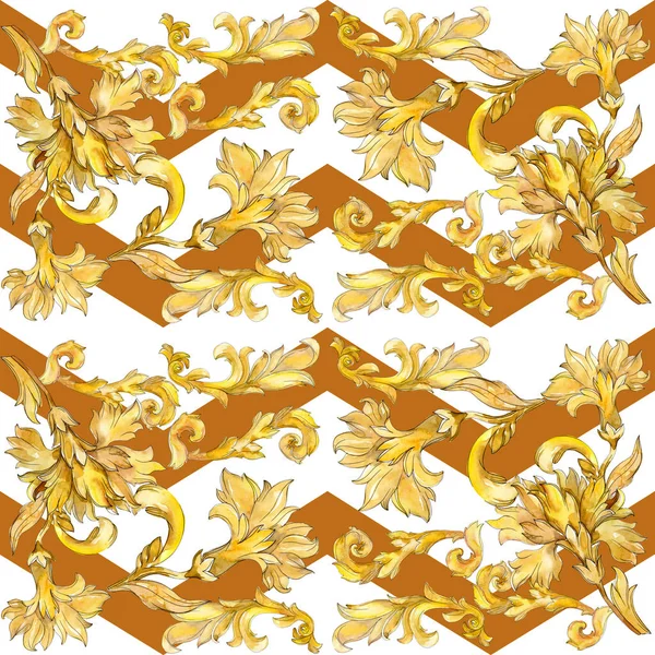 Gouden monogram floral sieraad. Aquarel achtergrond afbeelding instellen. Naadloze achtergrondpatroon. — Stockfoto