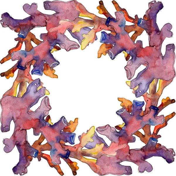 Piros és sárga vízi természet korallzátony. Akvarell háttér illusztráció készlet. Test határ Dísz tér. — Stock Fotó