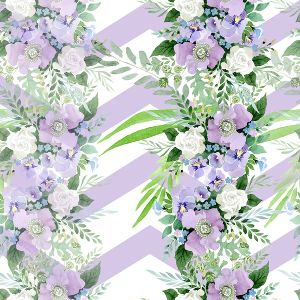 Фиолетовый букет цветочных ботанических цветов. Набор акварельных фонов. Бесшовный рисунок фона . — стоковое фото