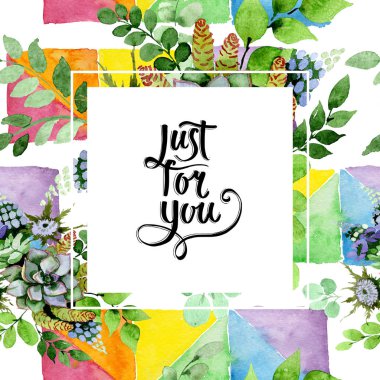 Etli buket çiçek botanik çiçekler. Suluboya arka plan illüstrasyon küme. Çerçeve kenarlığı süsleme Meydanı.