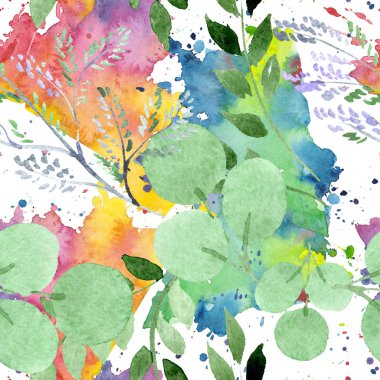 Etli buket çiçek botanik çiçekler. Suluboya arka plan illüstrasyon küme. Sorunsuz arka plan deseni.