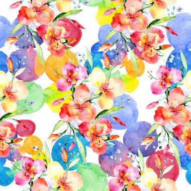 Turuncu viyola buket çiçek botanik çiçekler. Suluboya arka plan illüstrasyon küme. Sorunsuz arka plan deseni.