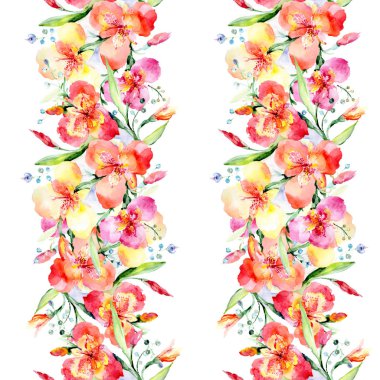 Turuncu viyola buket çiçek botanik çiçekler. Suluboya arka plan illüstrasyon küme. Sorunsuz arka plan deseni.