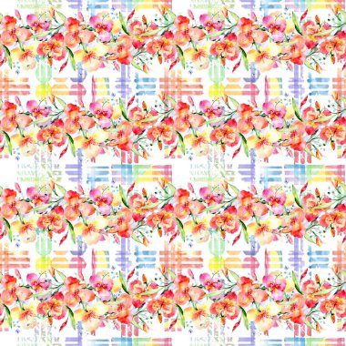 Turuncu viyola buket çiçek botanik çiçekler. Suluboya arka plan illüstrasyon küme. Sorunsuz arka plan deseni.