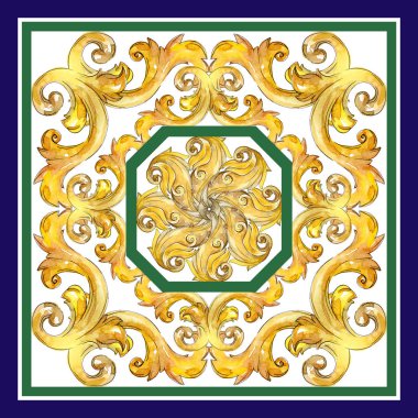 Altın monogram çiçek süsleme. Suluboya arka plan illüstrasyon küme. Arka plan deseni.