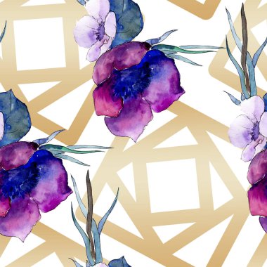 Buket çiçek botanik çiçekler. Suluboya arka plan illüstrasyon küme. Sorunsuz arka plan deseni.