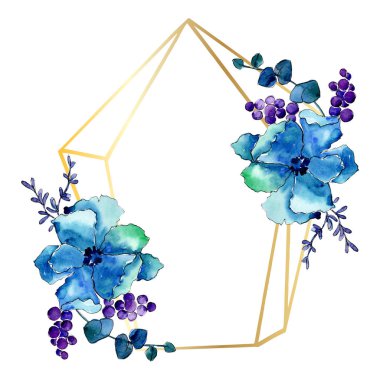 Buket çiçek botanik çiçekler. Suluboya arka plan illüstrasyon küme. Çerçeve kenarlığı kristal süsleme Meydanı.