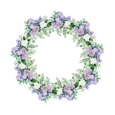 Menekşe buketi çiçek botanik çiçekler. Suluboya arka plan illüstrasyon küme. Çerçeve kenarlığı süsleme Meydanı.