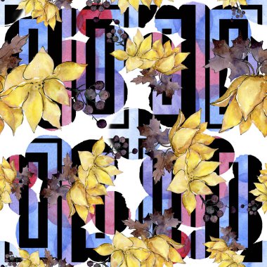 Buket kompozisyon çiçek botanik çiçekler. Suluboya arka plan illüstrasyon küme. Sorunsuz arka plan deseni.