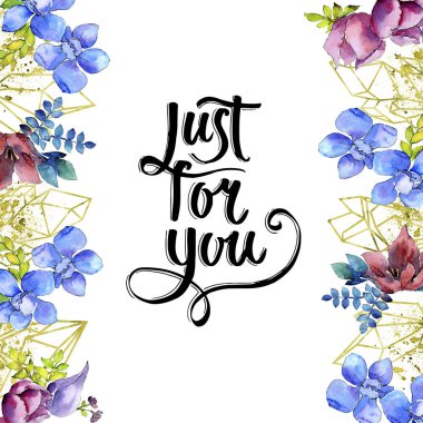 Buket kompozisyon botanik çiçek. Suluboya arka plan illüstrasyon küme. Çerçeve kenarlığı kristal süsleme Meydanı.