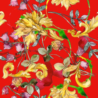 Kır çiçekleri botanik çiçek yazdırın. Suluboya arka plan illüstrasyon küme. Sorunsuz arka plan deseni.