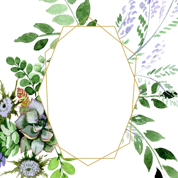 Sappig boeket bloemen botanische bloemen. Aquarel achtergrond afbeelding instellen. Frame grens ornament vierkant. — Stockfoto