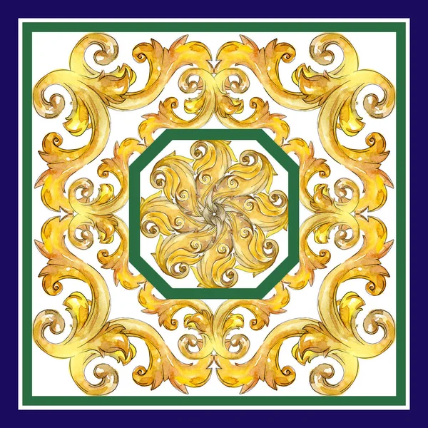 Adorno floral monograma dorado. Conjunto de ilustración de fondo acuarela. Patrón de fondo . —  Fotos de Stock