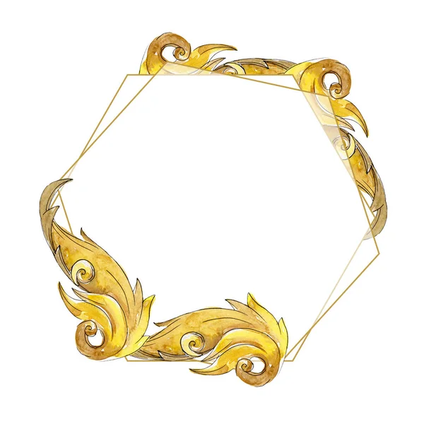 Monogramma in oro ornamento floreale. Acquerello sfondo illustrazione set. Quadrato ornamento bordo cornice . — Foto Stock