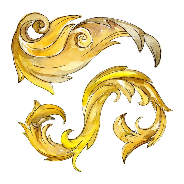 Adorno floral monograma dorado. Elementos aislados de diseño barroco. Acuarela fondo ilustración conjunto . — Foto de Stock