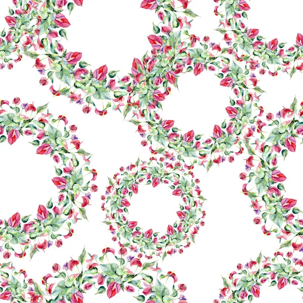 Pink spathiphyllum flores botánicas florales. Conjunto de ilustración de fondo acuarela. Patrón de fondo sin costuras . —  Fotos de Stock