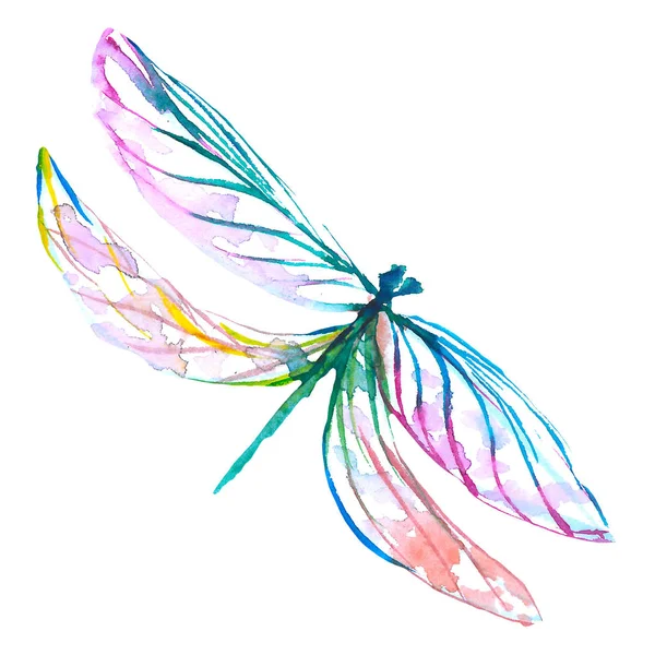 Exotické dragonfly divoký hmyz ve stylu akvarelu, samostatný. Aquarelle divoký hmyz pro pozadí. — Stock fotografie