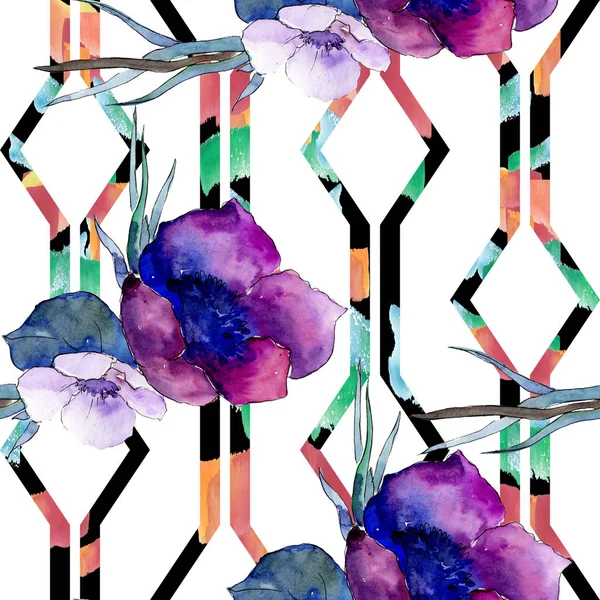 Bukett blommor botaniska blommor. Akvarell bakgrund illustration set. Sömlös bakgrundsmönster. — Stockfoto