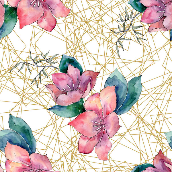 Bouquet floral botanical flowers. Watercolor background illustration set. Seamless background pattern.