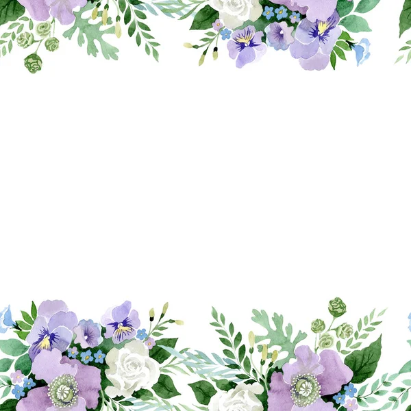 Violet bouquet floral botanical flowers. Watercolor background illustration set. Seamless background pattern. — Stock Photo, Image