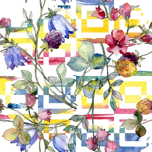 Αγριολούλουδα εκτύπωση floral βοτανικό λουλούδι. Ακουαρέλα φόντο εικόνα σύνολο. Απρόσκοπτη υπόβαθρο μοτίβο. — Φωτογραφία Αρχείου
