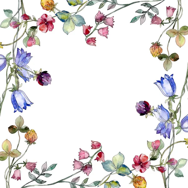 Wildflowers print floral botanical flower. Conjunto de ilustración de fondo acuarela. Marco borde ornamento cuadrado . — Foto de Stock