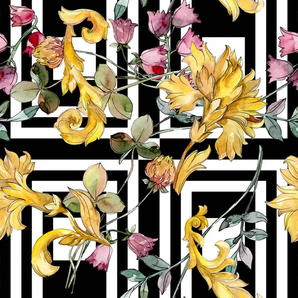 Wilde bloemen print floral botanische bloem. Aquarel achtergrond afbeelding instellen. Naadloze achtergrondpatroon. — Stockfoto