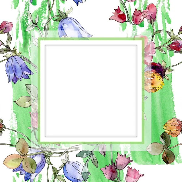 Wildflowers print floral botanical flower. Conjunto de ilustración de fondo acuarela. Marco borde ornamento cuadrado . —  Fotos de Stock