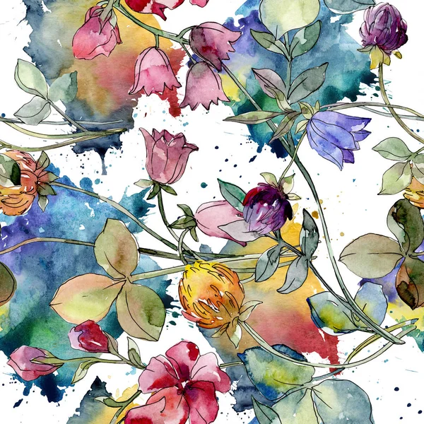 Wildblumen drucken Blumen botanische Blume. Aquarell Hintergrundillustration Set. nahtloses Hintergrundmuster. — Stockfoto