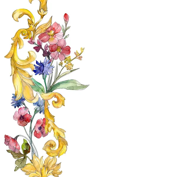 Luxe mode wordt afgedrukt met wilde bloemen. Aquarel achtergrond afbeelding instellen. Naadloze achtergrondpatroon. — Stockfoto