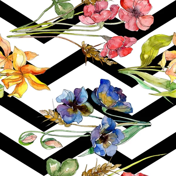 Lüks moda kır çiçekleri botanik çiçeklerle yazdırır. Suluboya resim kümesi. Sorunsuz arka plan deseni.