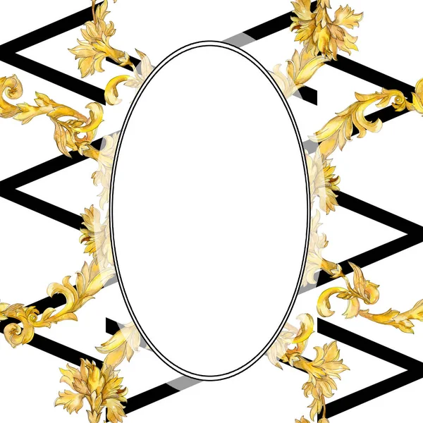 Gouden monogram floral sieraad. Aquarel achtergrond afbeelding instellen. Frame grens ornament vierkant. — Stockfoto