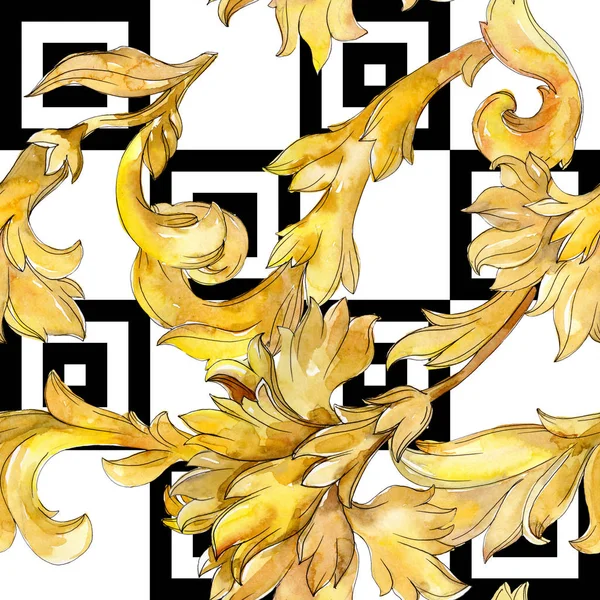 Adorno floral monograma dorado. Conjunto de ilustración de fondo acuarela. Patrón de fondo sin costuras . — Foto de Stock