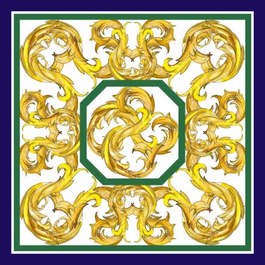 Altın monogram çiçek süsleme. Suluboya arka plan illüstrasyon küme. Arka plan deseni.