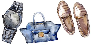 Moda kroki glamour çizimde bir suluboya stil izole öğesi. Suluboya arka plan ayarlamak.