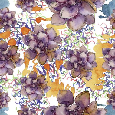 Orman botanik etli çiçek. Suluboya arka plan illüstrasyon küme. Sorunsuz arka plan deseni.