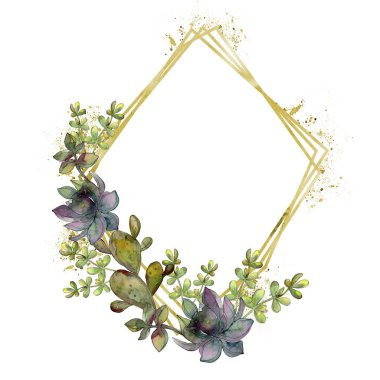 Orman botanik etli çiçek. Suluboya arka plan illüstrasyon küme. Çerçeve kenarlığı kristal süsleme Meydanı.