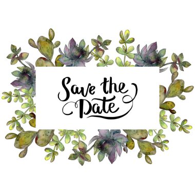 Orman botanik etli çiçek. Suluboya arka plan illüstrasyon küme. Çerçeve kenarlığı süsleme Meydanı.