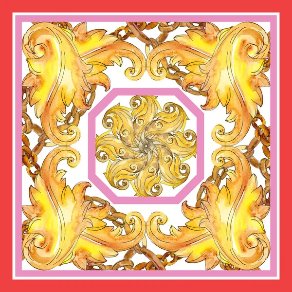 Adorno floral monograma dorado. Conjunto de ilustración de fondo acuarela. Patrón de fondo . — Foto de Stock