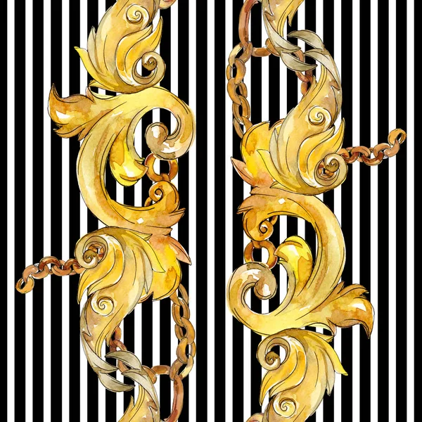 Gold monogram floral ornament. Watercolor background illustration set. Seamless background pattern. — Stock Photo, Image